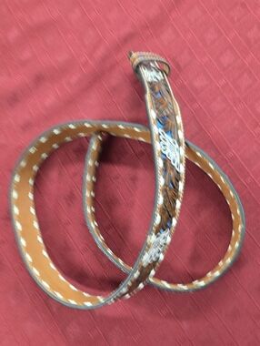 Nocona Tan Leather Belt with White Inlay Accents